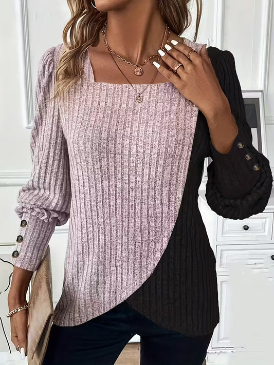 Women'S Casual Square Neck Long Sleeve Top