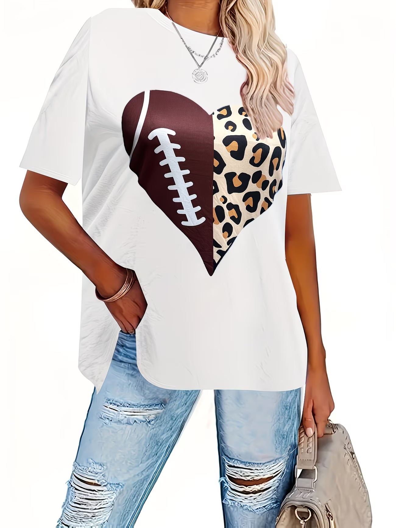 Plus Size Heart & Leopard Print Top