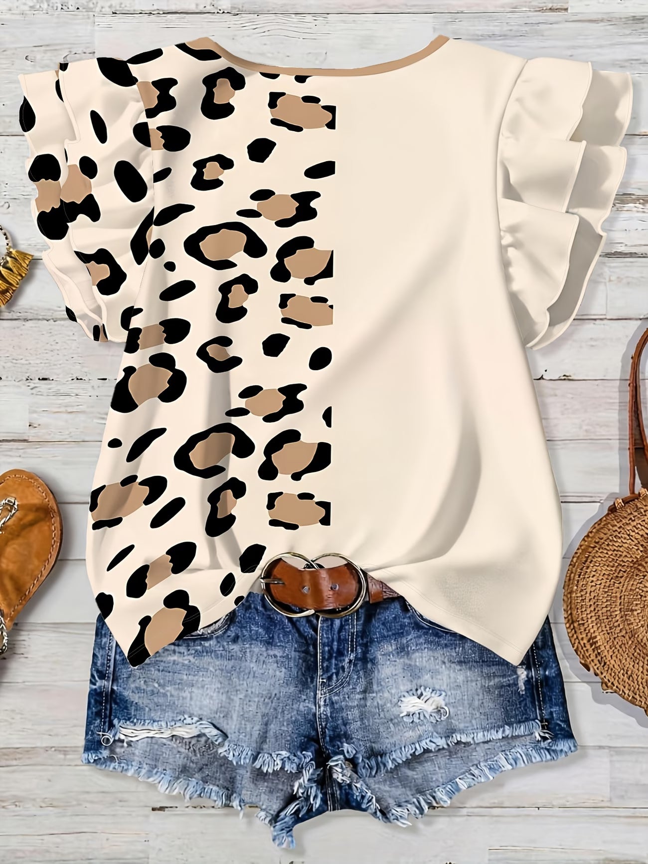 Women'S Stylish Casual T-Shirt with Unique Flutter Sleeves