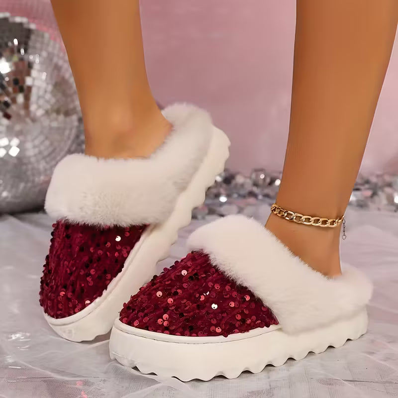 Women's Plus Size Glittery House Slippers