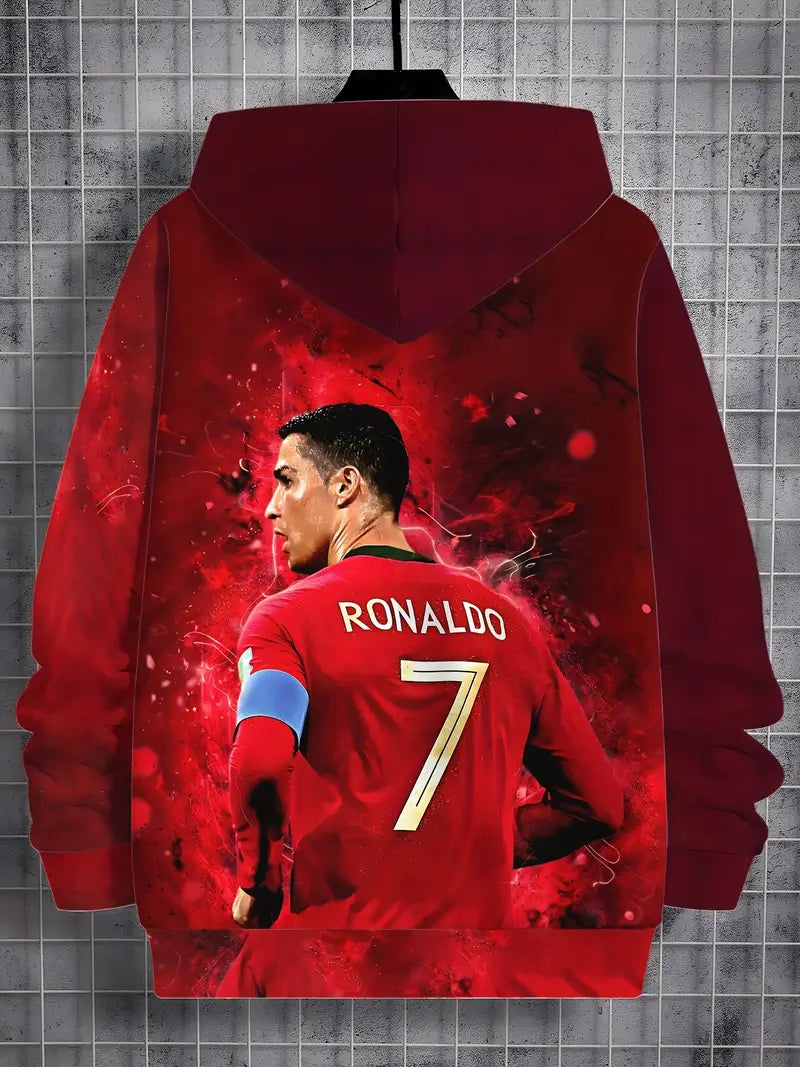 Boys' Trendy Soccer Star Print Hoodie