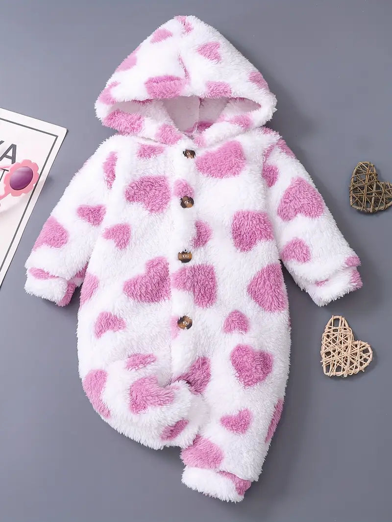 Girls' Autumn-Winter Heart Plush Hooded