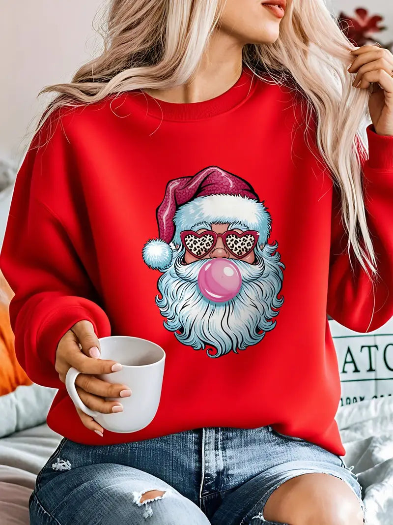 Women's Christmas Santa Face Print Sweatshirt