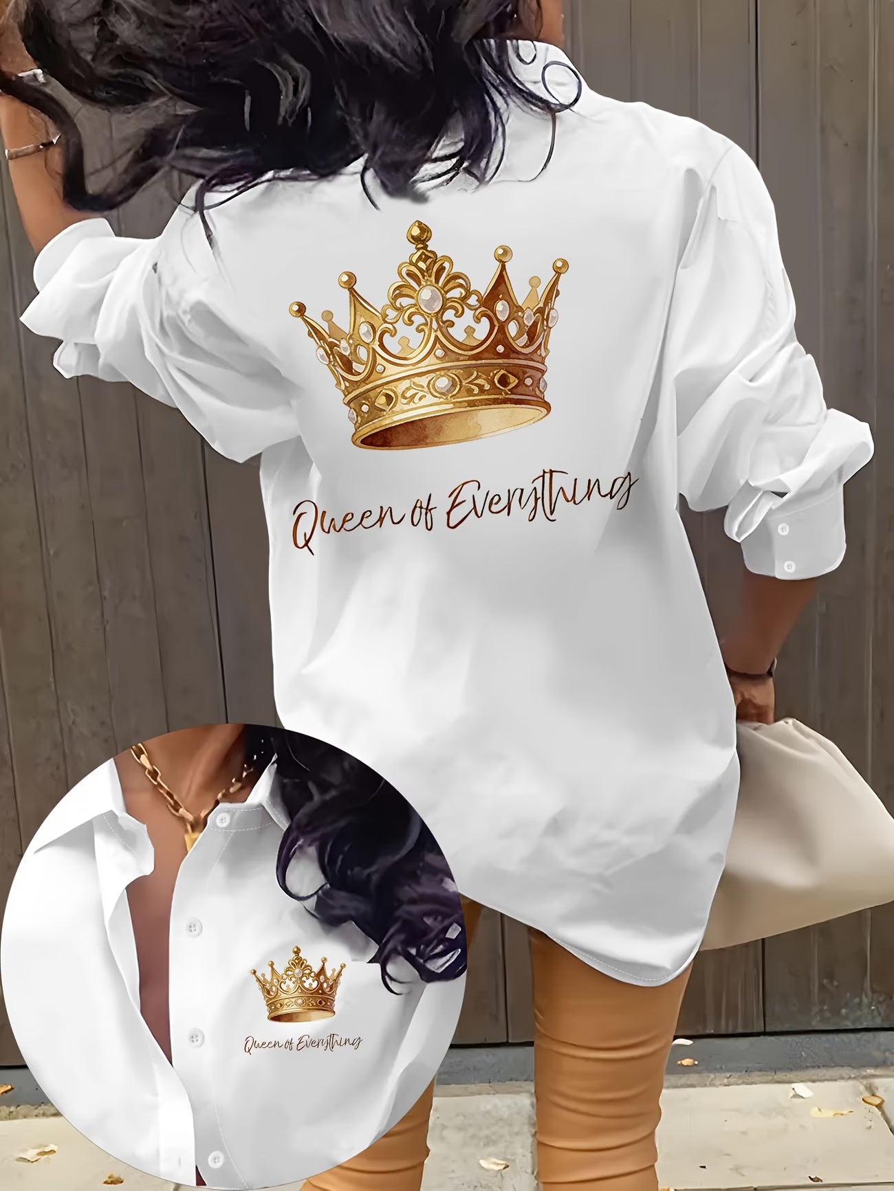 Stylish Letter Pattern Printed Lapel Long-Sleeved Shirt