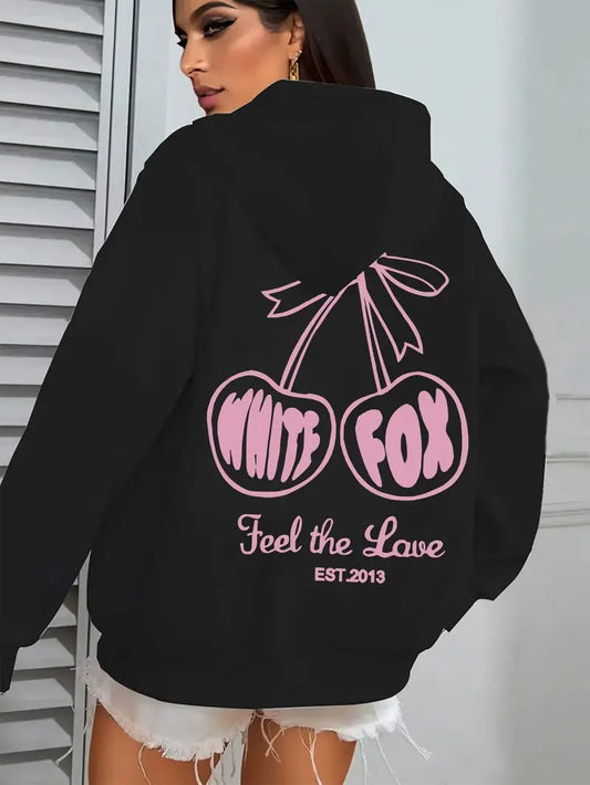 Cherry Print Hooded Zip-Up Jacket