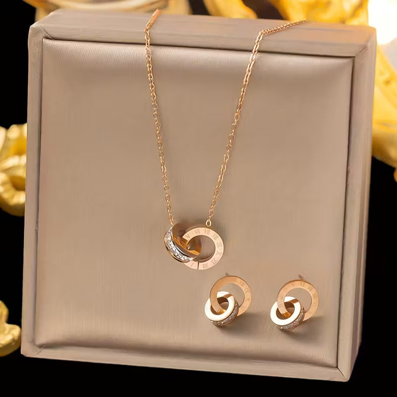 [Elegant Stainless] Stainless Steel Necklace And Earrings Sets