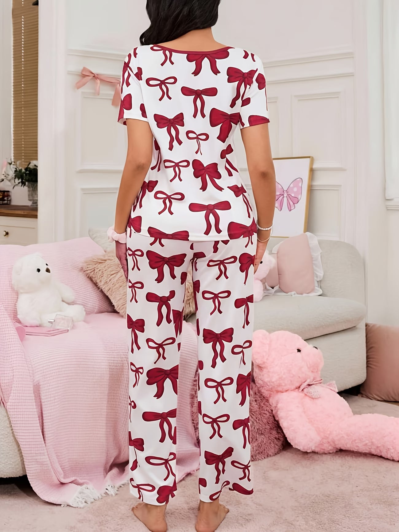 Women's bow  Pyjama Set.