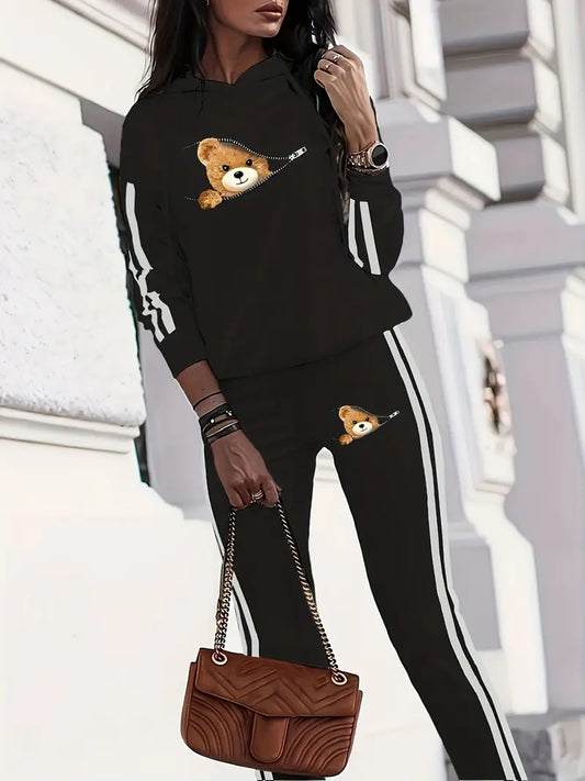 Women'S Fashionable Casual Vacation Hooded Suit with Printed