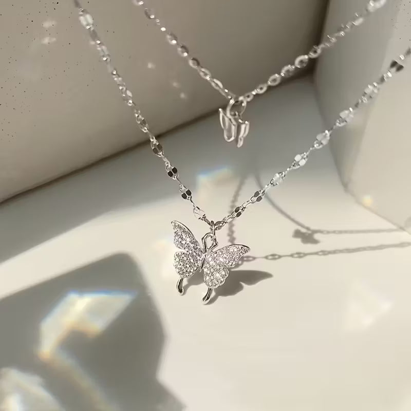 Women'S Necklace Exquisite Double-Layer Butterfly Necklace