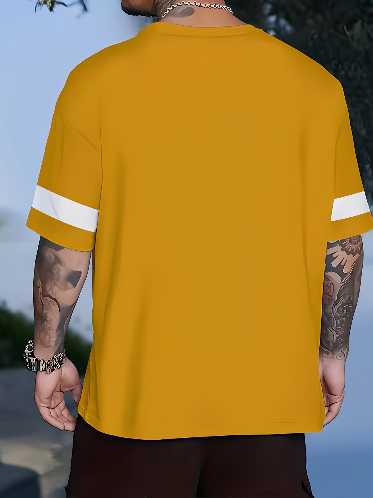 Men's Casual Short Sleeve T-Shirt | Vibrant Yellow Geometric Print & KING Crown Design