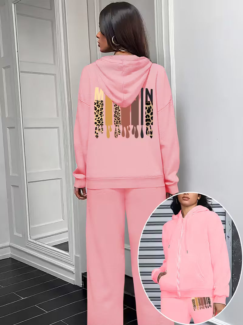 Women'S Casual Zip-Up Hoodie & Pants Set