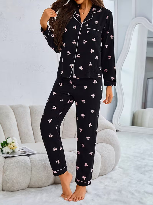 Women's Cherry Fruit Print Pajama Set