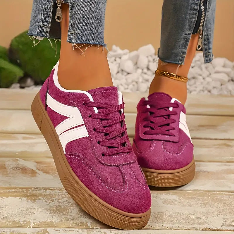 Women's Solid Color Lace-up Sneakers,