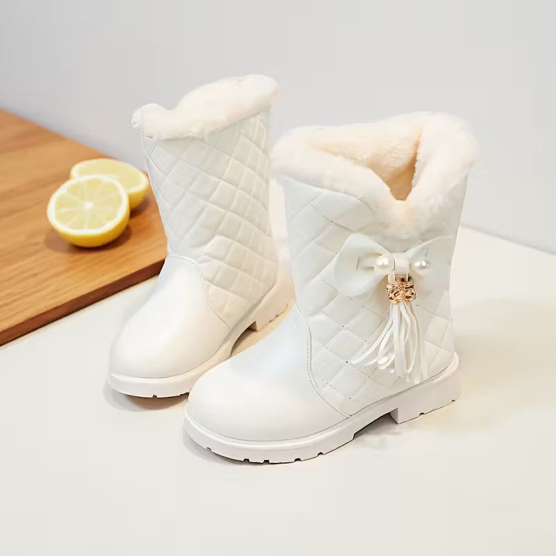 Girls' Winter Boots with Plush Lining & Bow Accent