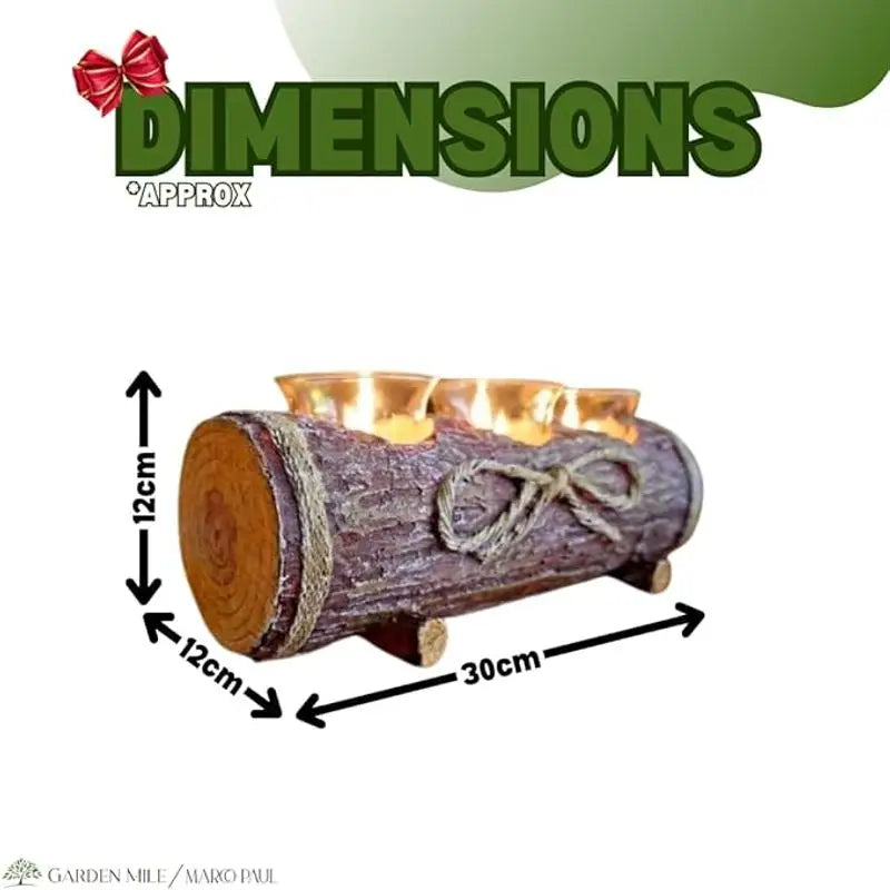 Modern Rustic Log Christmas candle Tea Light Holders with 3 Stylish Glass Candle Holder