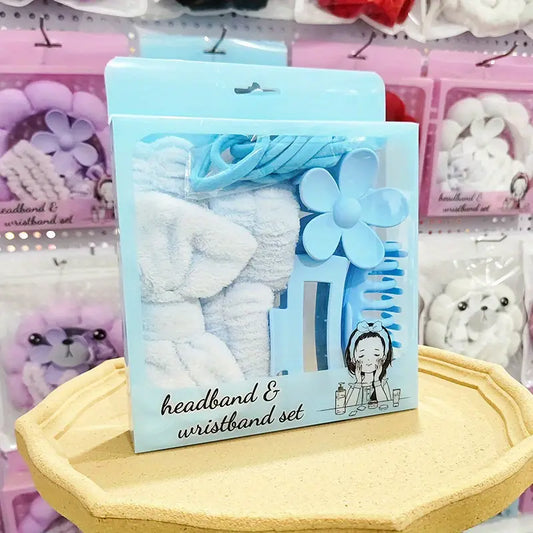 16pcs Women's Soft Pink Hair Tie & Face Washing Wrist Strap Set