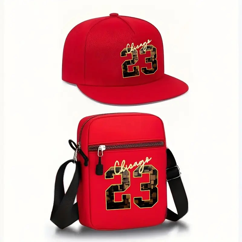 2pcs Chicago 23 Golden Print Baseball Cap & Crossbody Bag Set