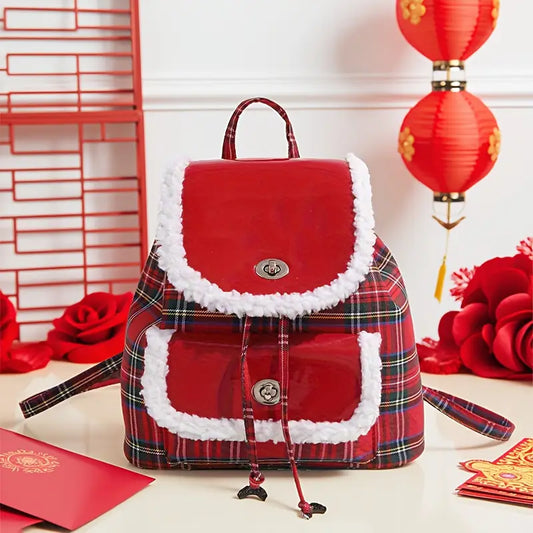 Women's Vintage Red Plaid Backpack
