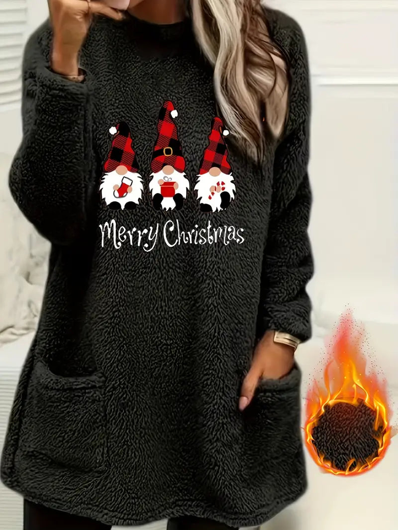 Fleece-Lined Women's Casual Long Sleeve Pullover Sweatshirt with Pockets