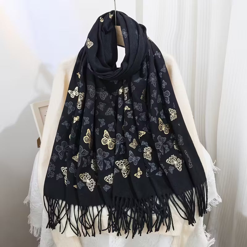 Elegant Butterfly Print Tassel Scarf for Women