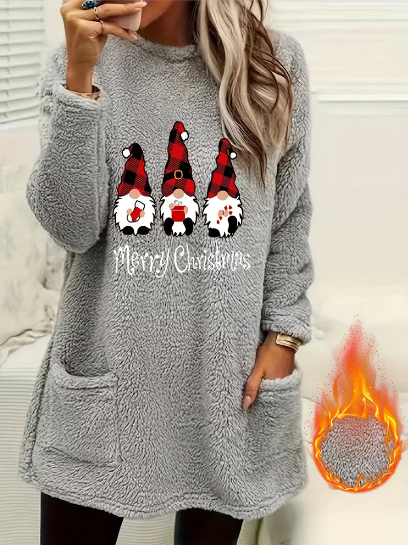 Fleece-Lined Women's Casual Long Sleeve Pullover Sweatshirt with Pockets