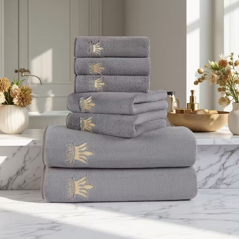 7pcs Embroidered Solid Color Bath Towel Set,