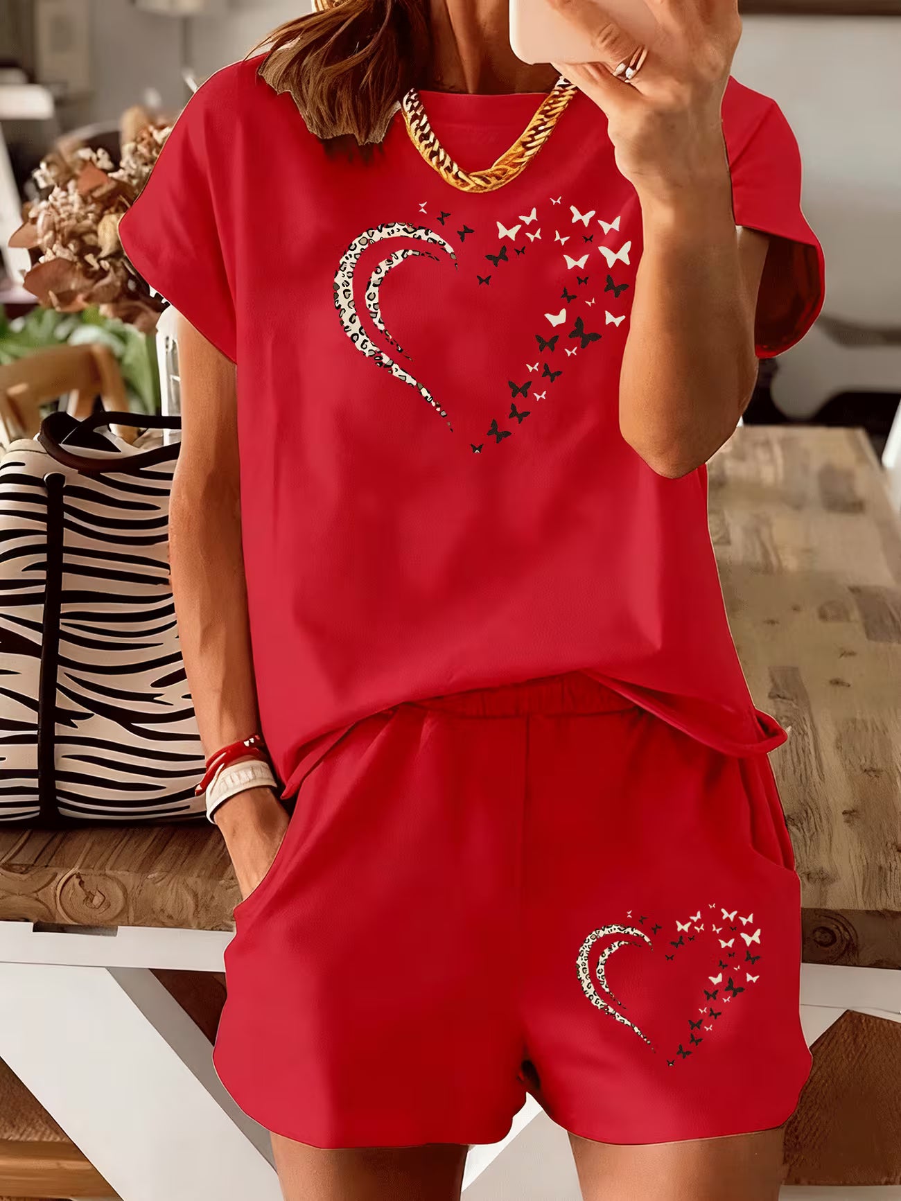 Women's Heart & Butterfly Print Co-Ord Set — Available in Multiple Colours