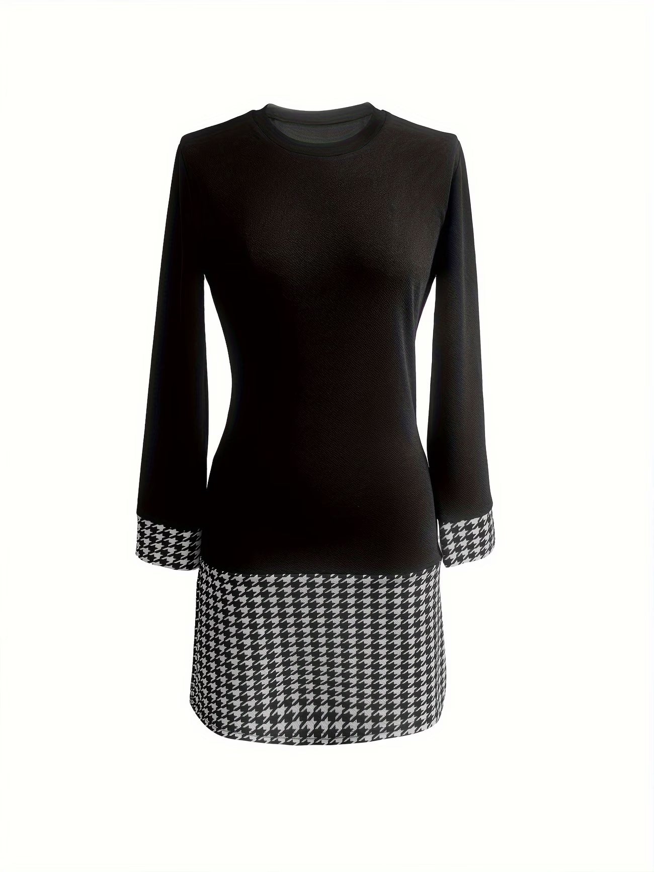 Color-block Printed Round-neck Long-sleeve A-line Women's Dress