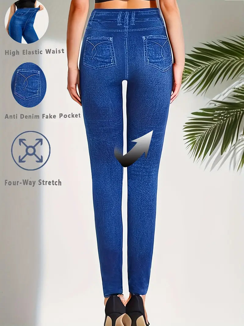 Imitation Denim Leggings Casual