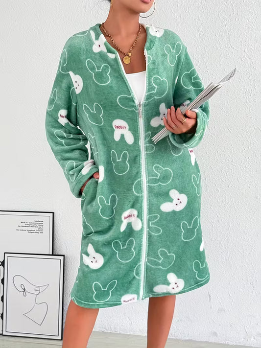 Thickened Zippered Flannel Robe,