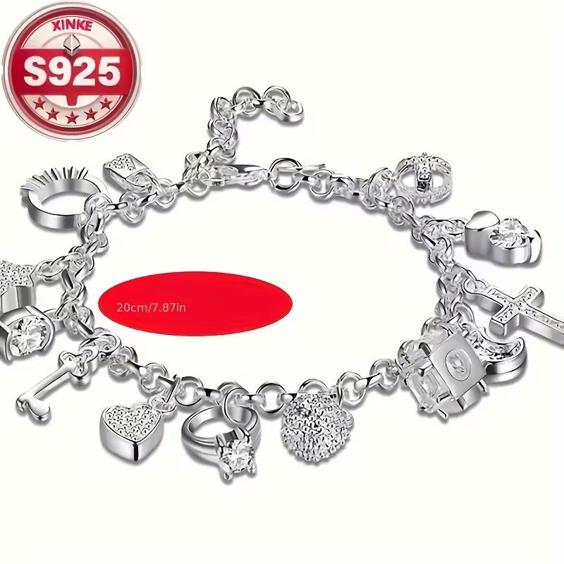 925 Sterling Silvery Pendant Bracelet,
