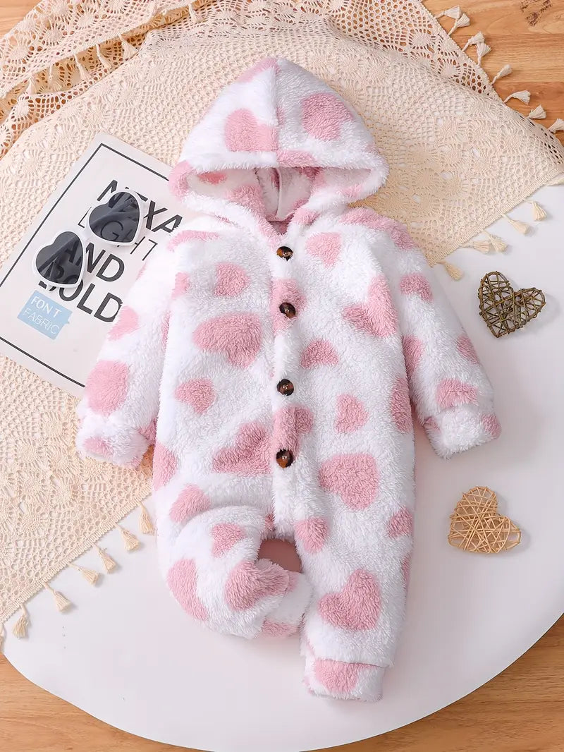 Girls' Autumn-Winter Heart Plush Hooded