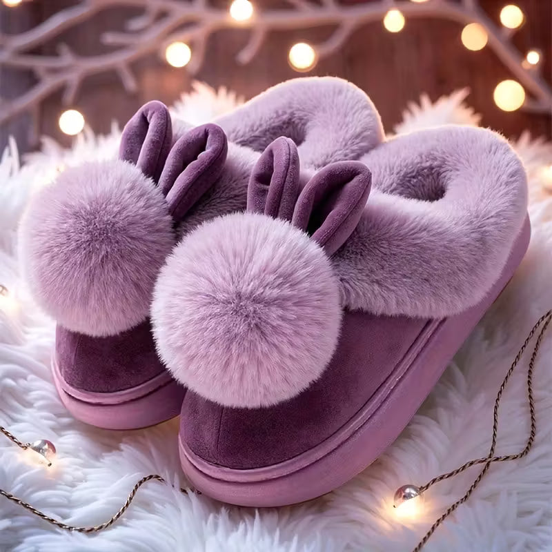 Women'S Winter Rabbit Slippers with Plush Lining