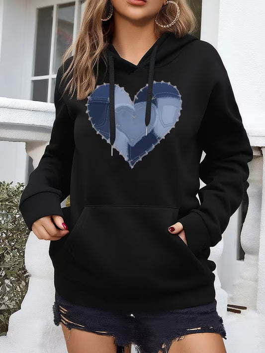 Women's Oversized Heart Print Hooded Sweatshirt