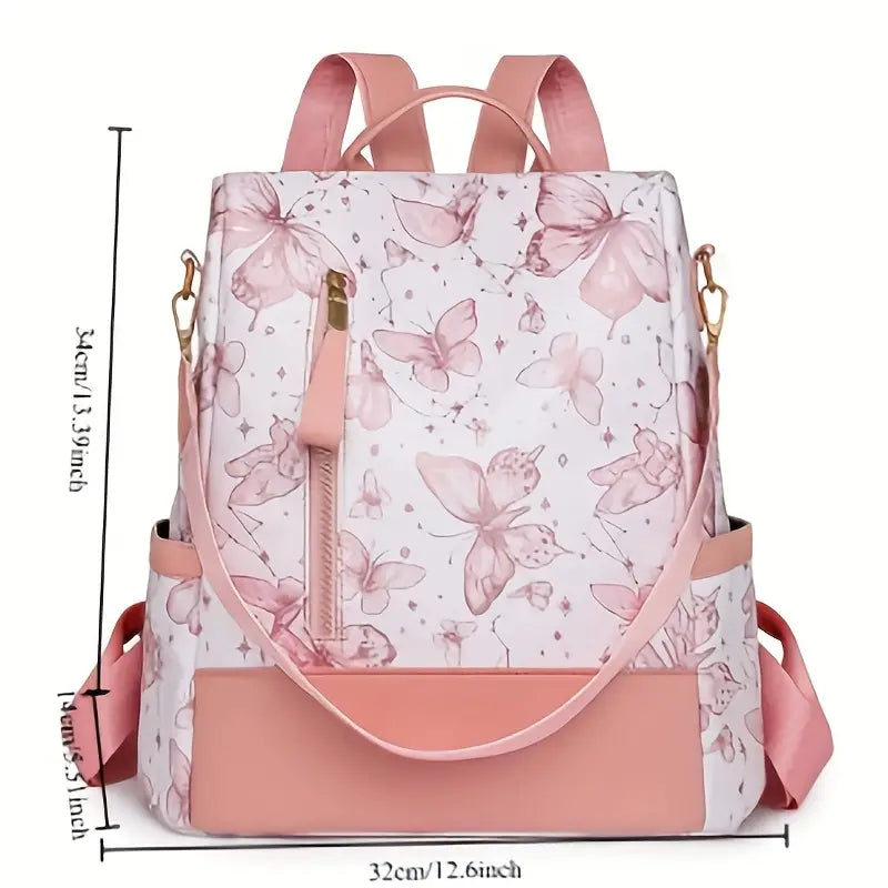Women'S Pink Butterfly Print Backpack