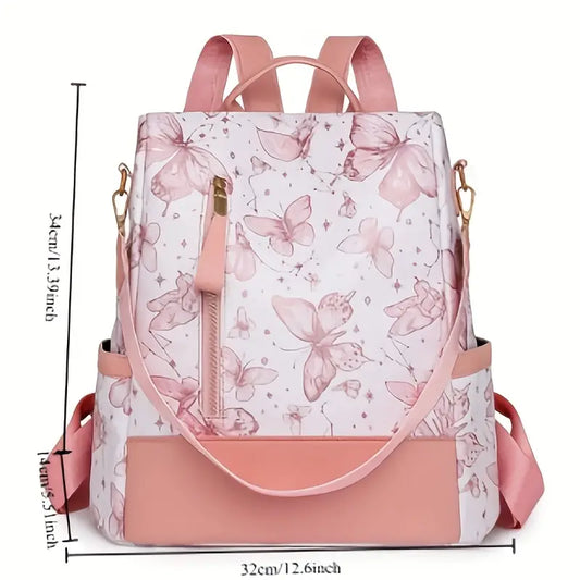 Women'S Pink Butterfly Print Backpack