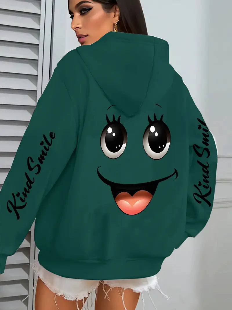 Women'S Cute Smiling Face Print Hoodie Jacket