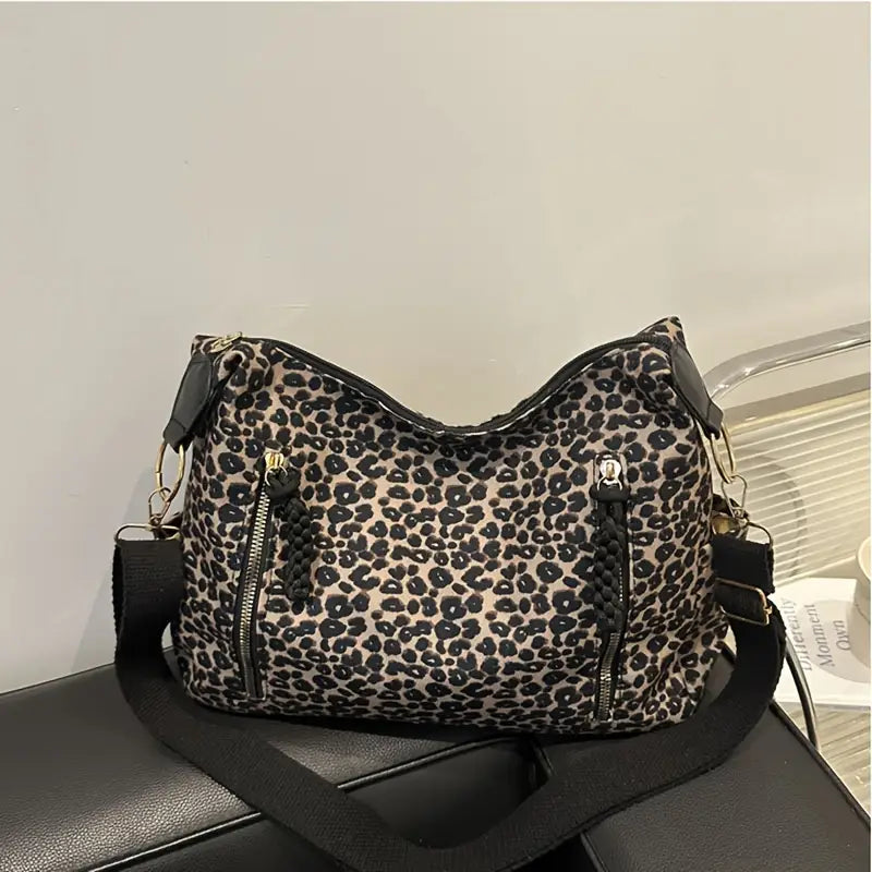 Stylish Leopard Print Shoulder Bag with Adjustable Strap