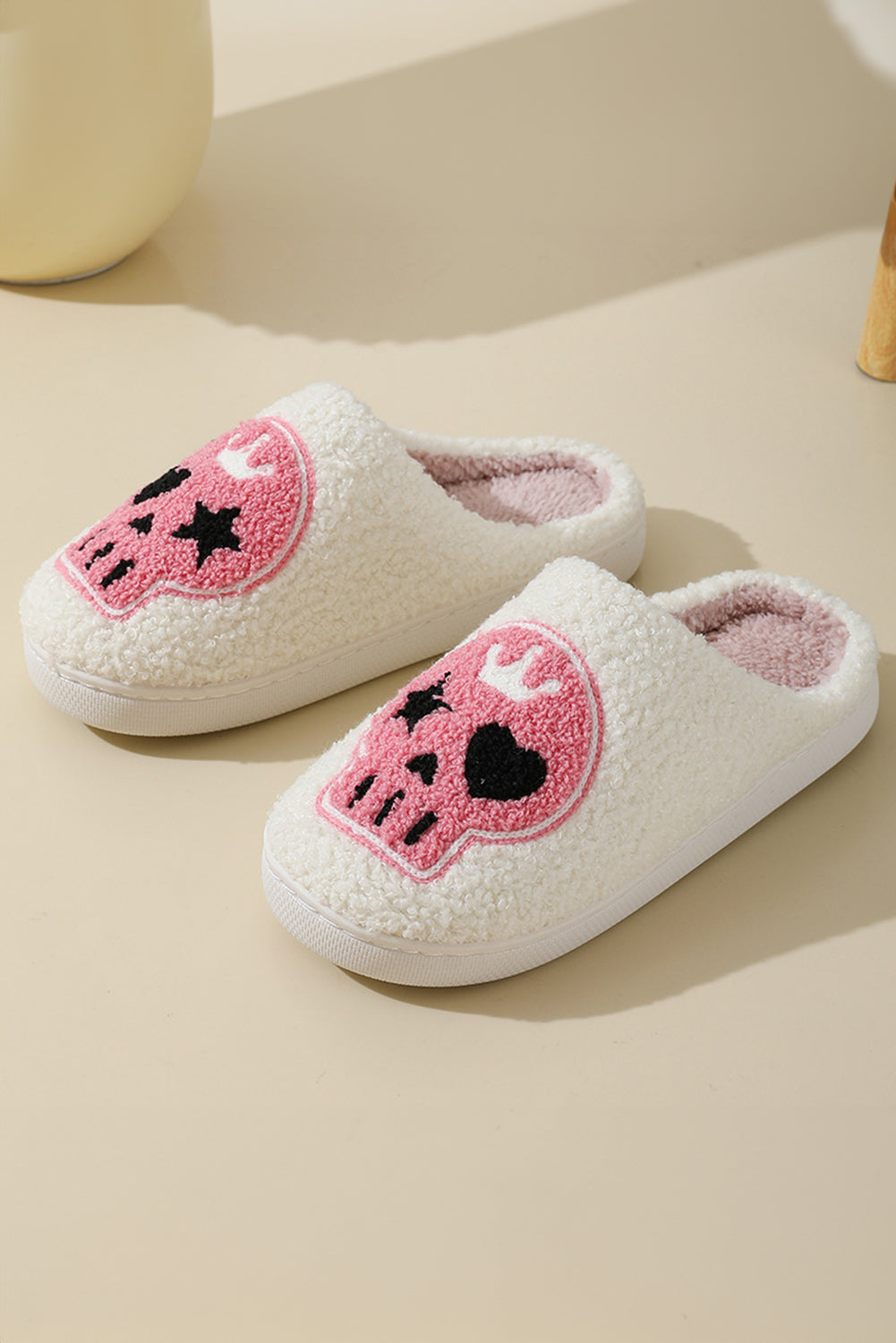White Skull Printed Plush Home Slippers LIMITED STOCK