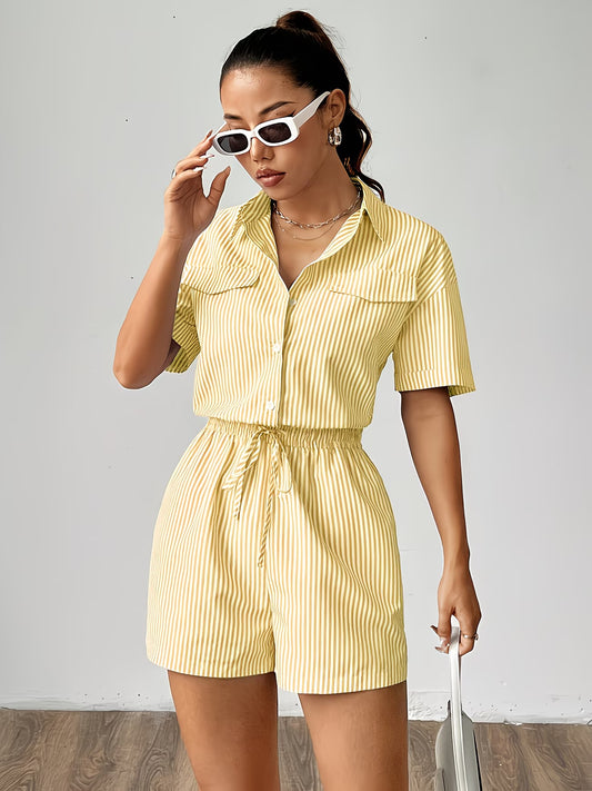 Striped Bodysuit – Women's Casual Elegance in Yellow