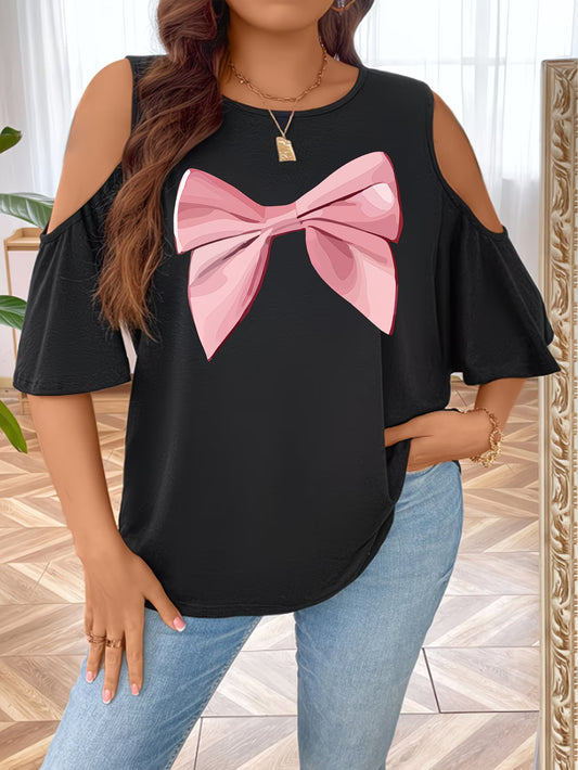 Plus Size,  Off-Shoulder Batwing Sleeve Short Sleeve