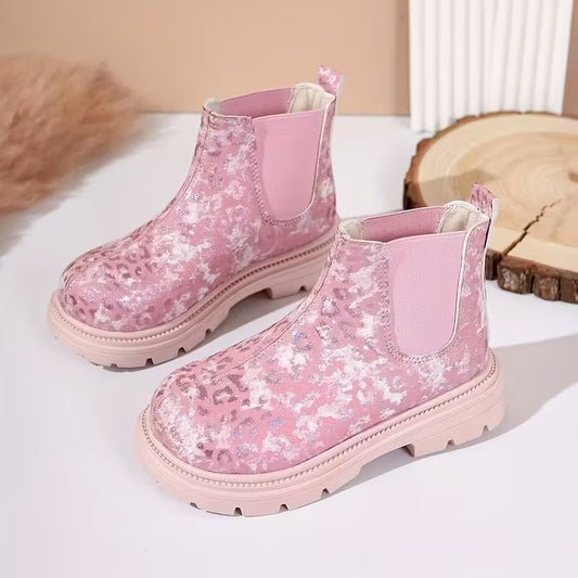 Pink leopard girls boots