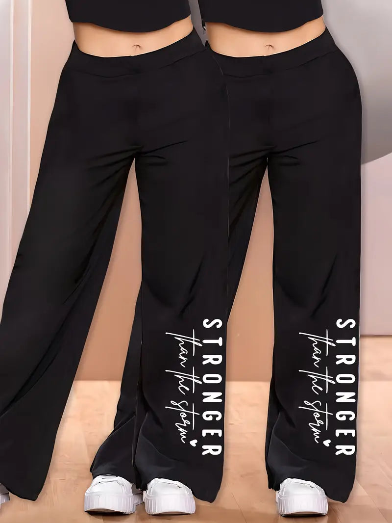 2pcs Simple Pattern Print Women's Lightweight Comfortable Wide-Leg Pants