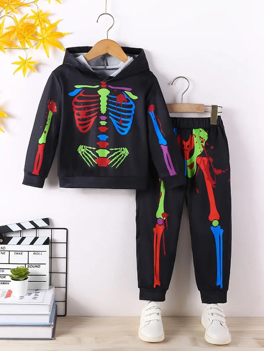 Boys' Halloween Party Skeleton Hoodie & Sweatpants Set