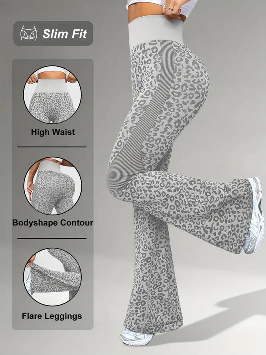 Women's High-Waisted Leopard Print Yoga Flare Leggings