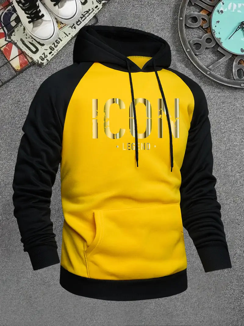 Men's Hooded Sweatshirt with Iconic Golden ICON Lettering