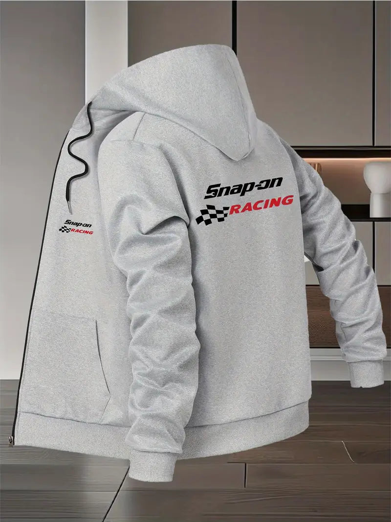 Men'S Casual Hooded Jacket with Geometric Pattern