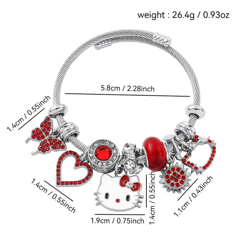 Hello Kitty Hollow Heart Butterfly Enamel Pendant Bracelet