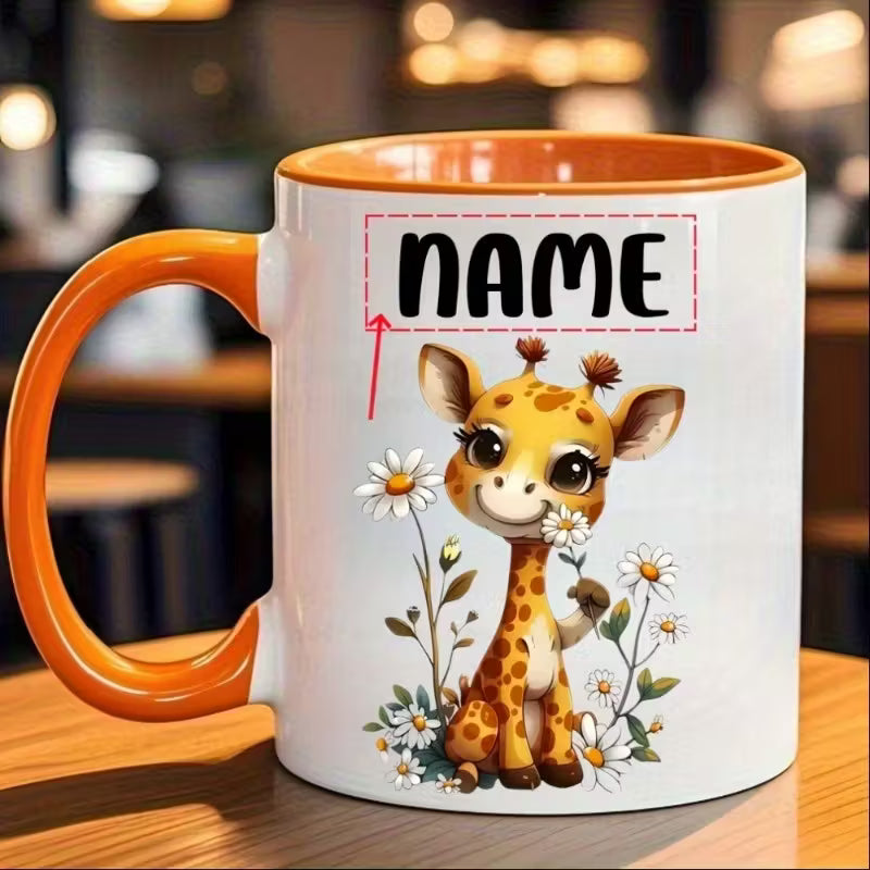 Customizable Name Cartoon Giraffe Ceramic Coffee Mug