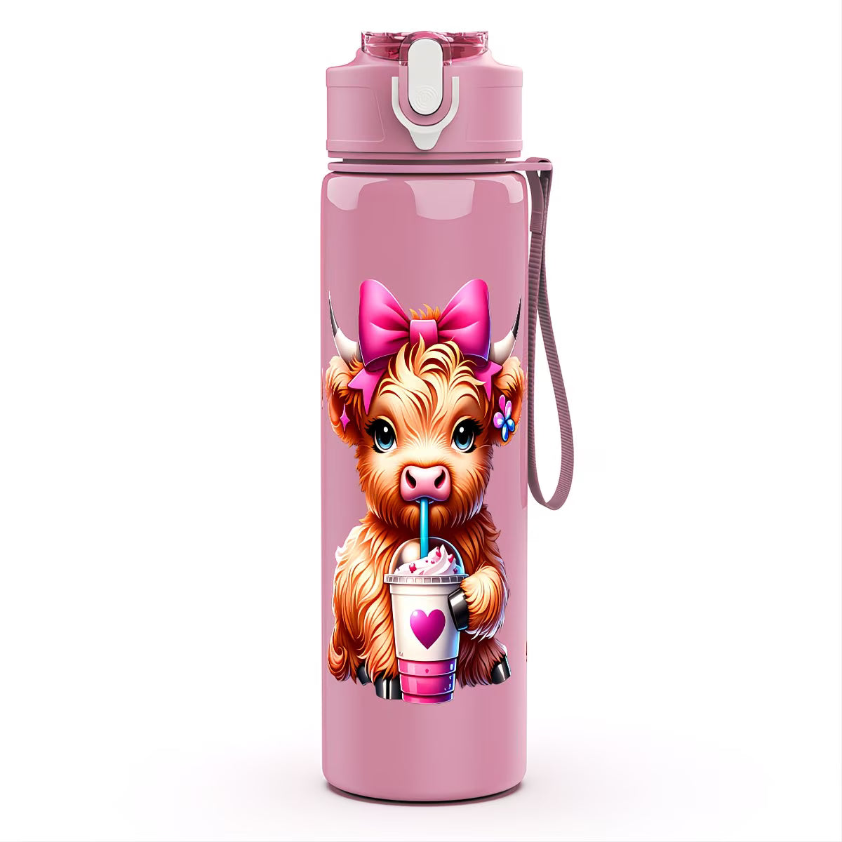 A Cute Highland Cow Themed Plastic Water Cup, Large Capacity, Leak-Proof,